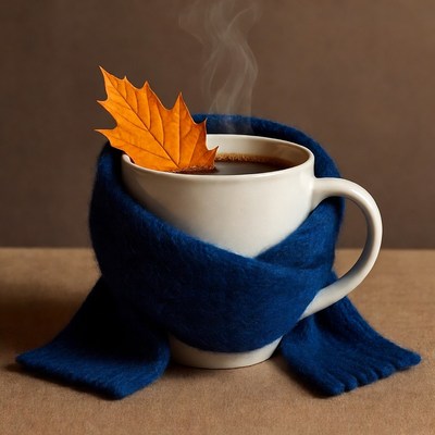 Cozy cup with autumn leaf