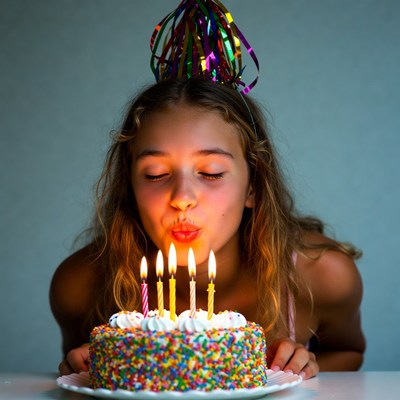 Girl blows out birthday candles