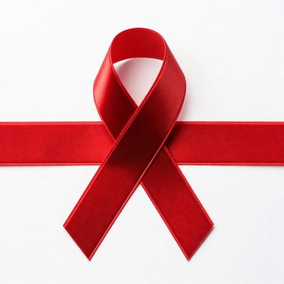 Red ribbon on white background
