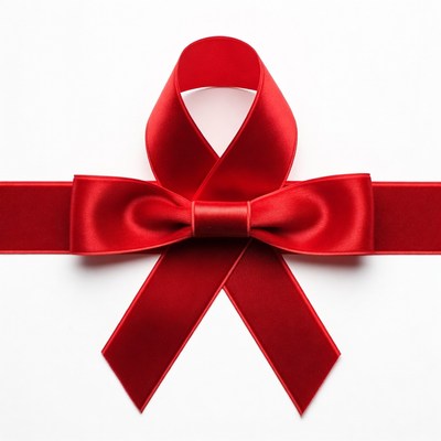 Red ribbon with bow on white background