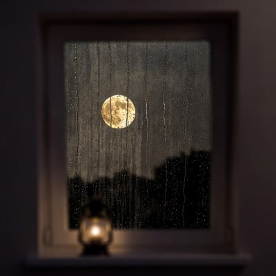 Moonlight through a rainy window