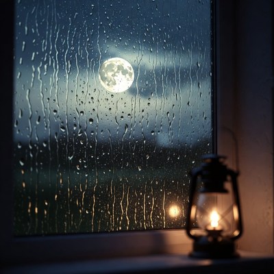 Moonlight through rainy window