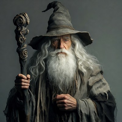 Old man with staff and cloak