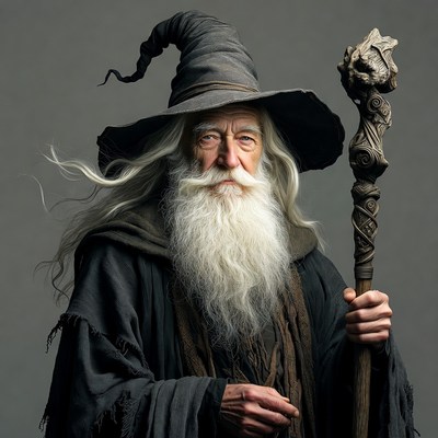 Wizard holding staff and wearing hat