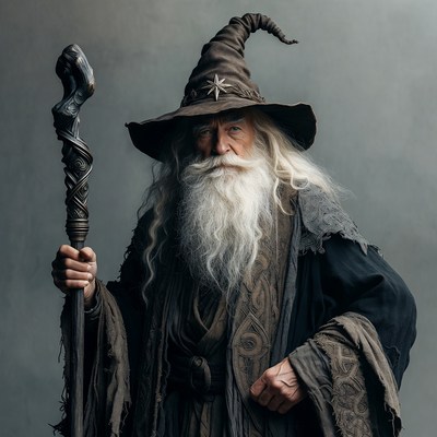 Wizard with staff in dark robe