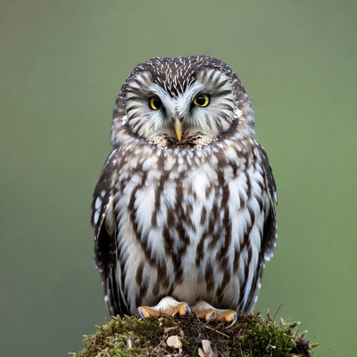 Owl perched on mossy ground