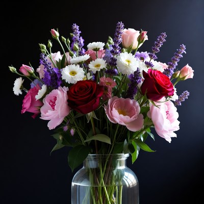 Bright flowers in a clear vase