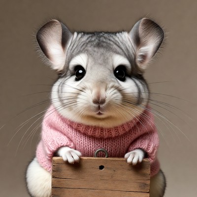 Chinchilla in a pink sweater