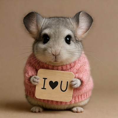 Chinchilla with love sign in sweater