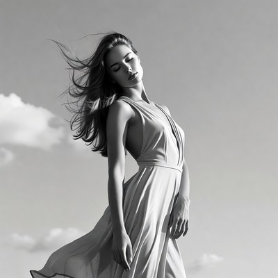 Woman in dress standing in wind