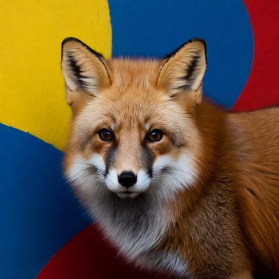 Fox stands against colorful backdrop