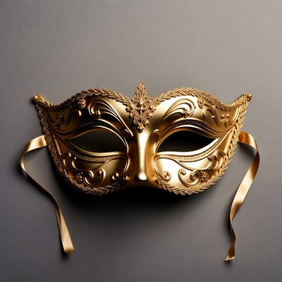 Gold masquerade mask displayed on surface