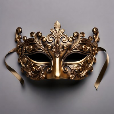Decorative gold mask on gray background