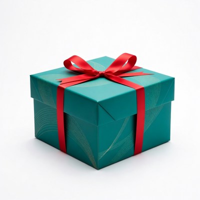 Gift box with red ribbon on white background
