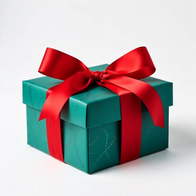 Gift box with red ribbon on white background