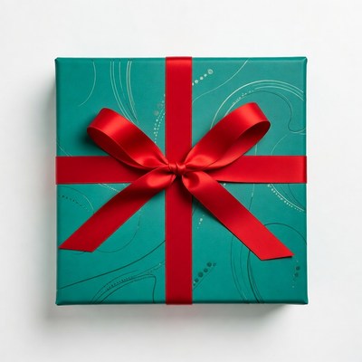 Gift box with red ribbon on white background