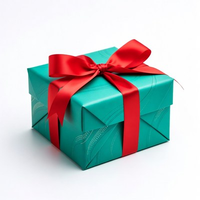 Brightly wrapped gift box with ribbon
