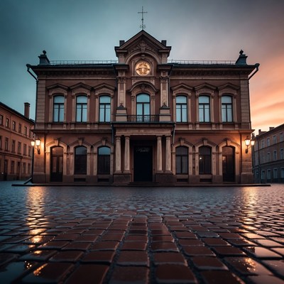 Historical building during sunset
