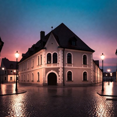 Historic building at dusk in the city