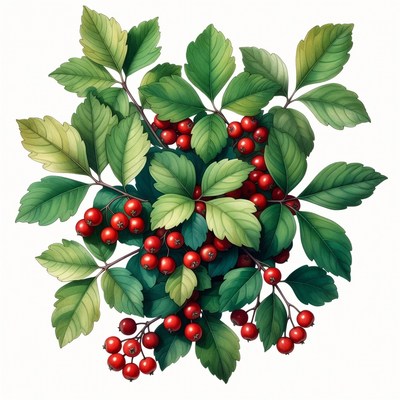 Red berries and green leaves in daylight