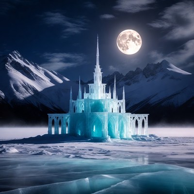 Ice castle under full moon