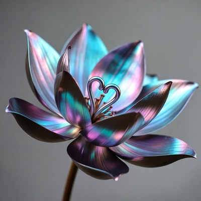 Metal flower with colored petals in focus