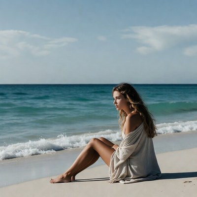 Woman sitting by the sea