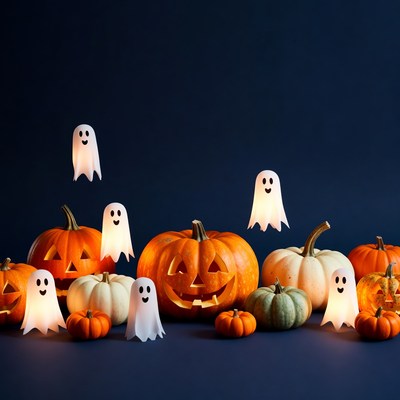 Halloween decoration with pumpkins and ghosts