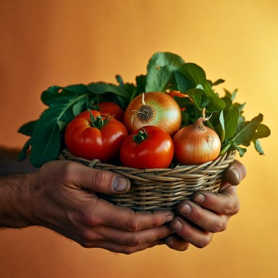 Fresh harvest in hand with vegetables