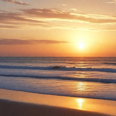 Sunset over ocean waves at beach