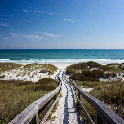 Pathway to the beach on a sunny day