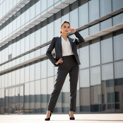 Businesswoman poses by office building