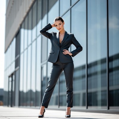 Businesswoman posing outside office