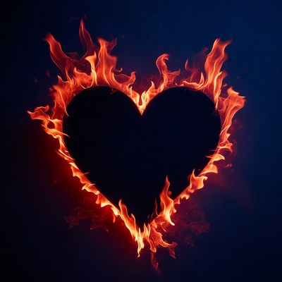Heart shape surrounded by flames