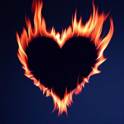 Heart shape with flames around it