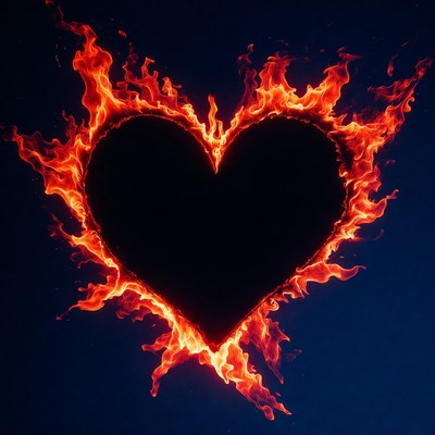 Heart shape with flames surrounding it