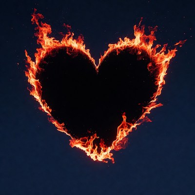 Heart shape formed by fire flames