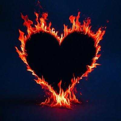Heart shape with flames burning bright