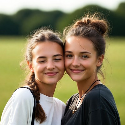 Friends posing in sunny field