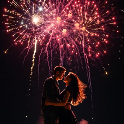 Couple enjoying fireworks display together