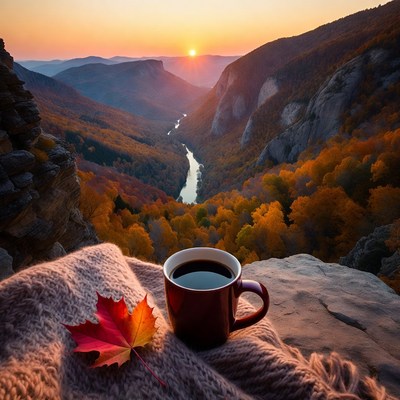 Coffee by the autumn river