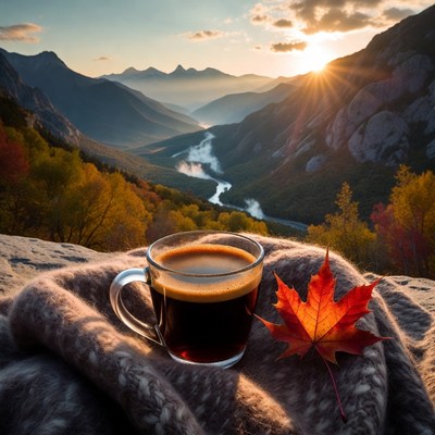 Coffee at sunrise in the mountains