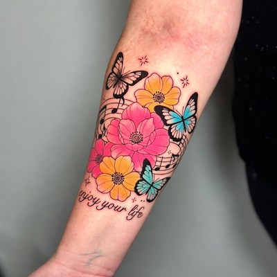 Butterflies and flowers tattoo design