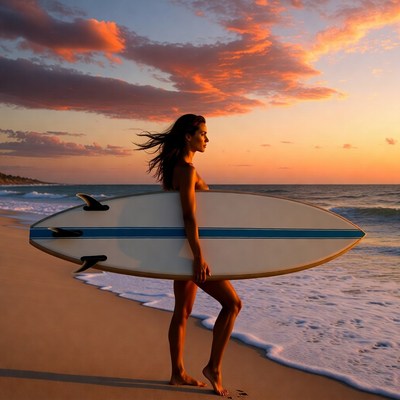 Woman walking on beach at sunset