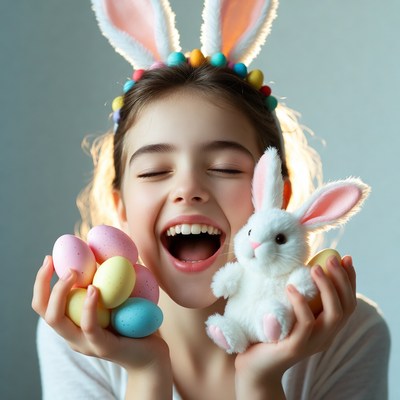 Girl celebrating easter with eggs
