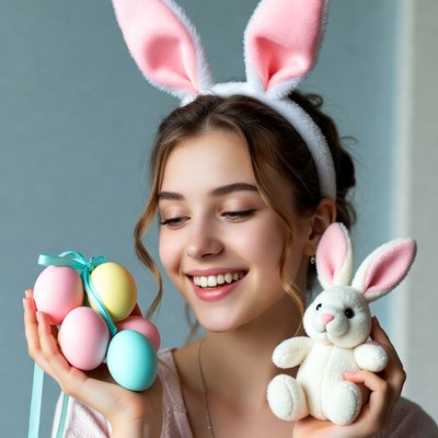 Girl with bunny ears and easter eggs