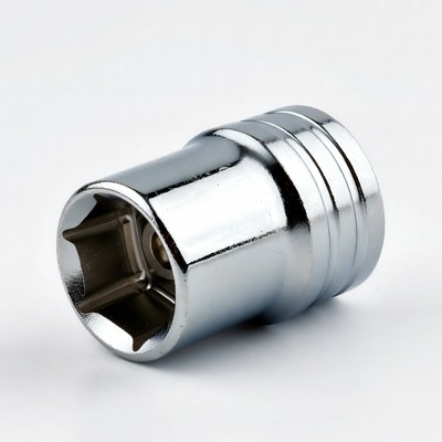 Chrome socket tool on plain background