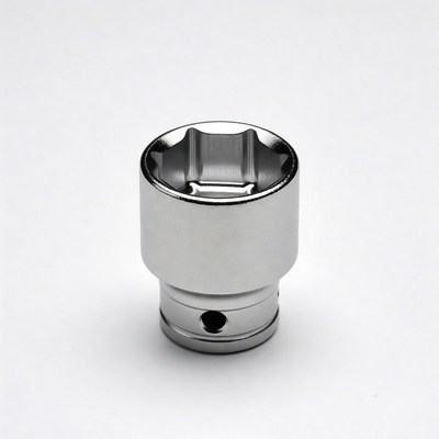 Chrome socket tool on plain background