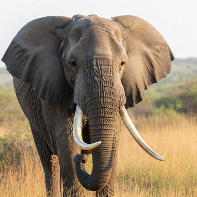 Elephant walking in the grass