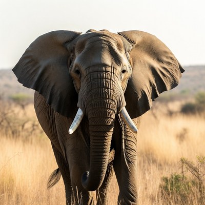 Elephant walks through tall grass